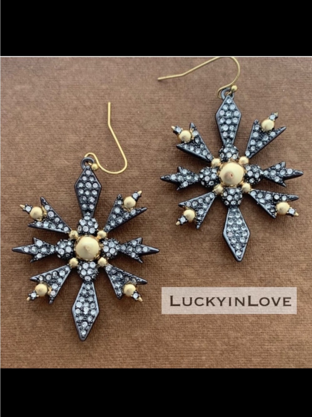 ALEXIS BITTAR • Gold Gunmetal Swarovski Crystal Snowflake Earrings